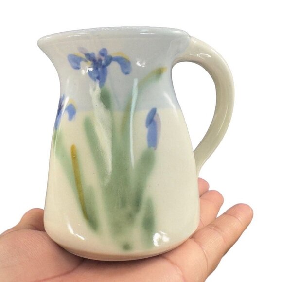 Studio Art Pottery Coffee Mug Cup Set 2 Hand Made Mugs Blue Green Flower Signed - Picture 7 of 14